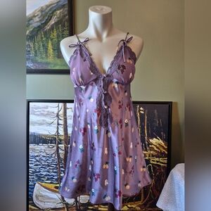 Vintage La Senza Purple Floral Butterfly Print Slip Gown Medium